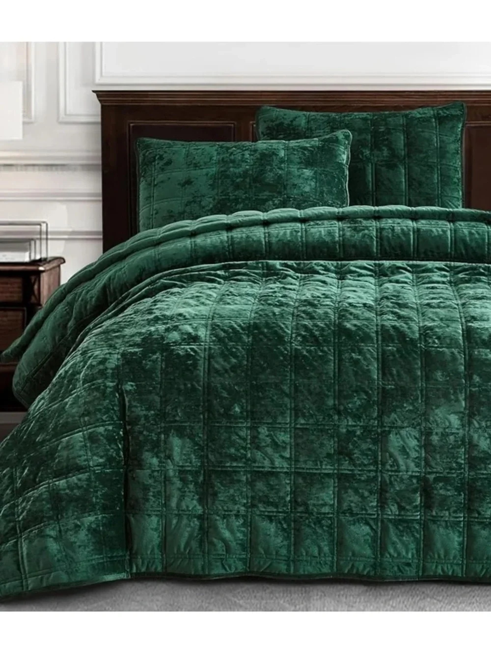 Plush Velvet Emerald Green cal king 3 piece Set